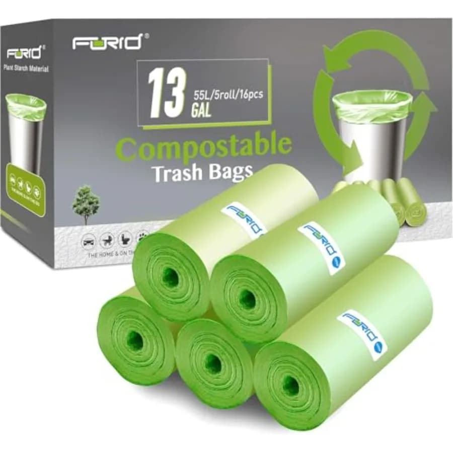 Sacchetti per Rifiuti Compostabili da 13 Galloni, Sacchi per Spazzatura da Cucina, Confezione da 80, Senza Profumo, Sacchetti per Pattumiera da 55 Litri, Sacchetti Medi per Cestini dei Rifiuti