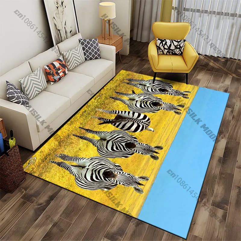 Zebre che stanno in piedi su un tappeto dorato, tappeto da yoga, decorazione per soggiorno, tappetino per gattonare per bambini, tappetino per zerbino, tappeto per giochi