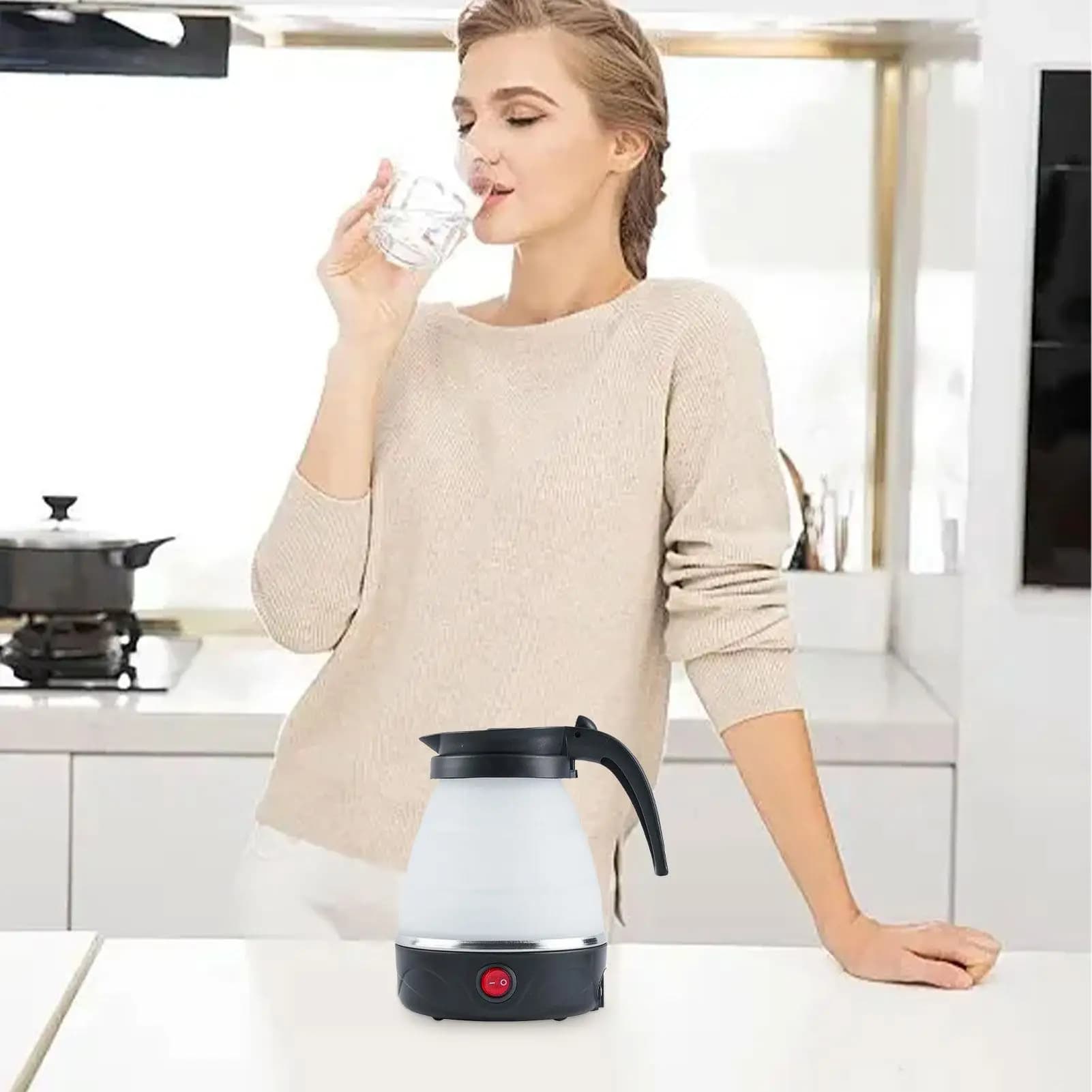 Bollitore Elettrico Portatile da Viaggio 600ml, Teiera Elettrica per Dormitorio, Campeggio, Viaggi, Casa, Ufficio, Cucina, Sala da Pranzo