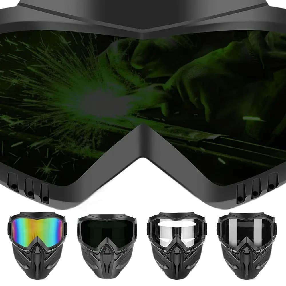 Anti-dust Mask with Protective Dust Glasses, Welding Glasses with Adjustable Headband and Cutting/Solding Mask
