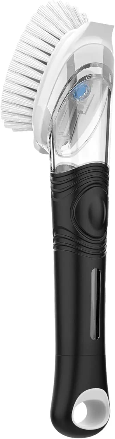Spazzola per piatti con dispenser di sapone per la pulizia del lavello della cucina, setole in nylon antigraffio, impugnatura ergonomica, capacità 70 ml