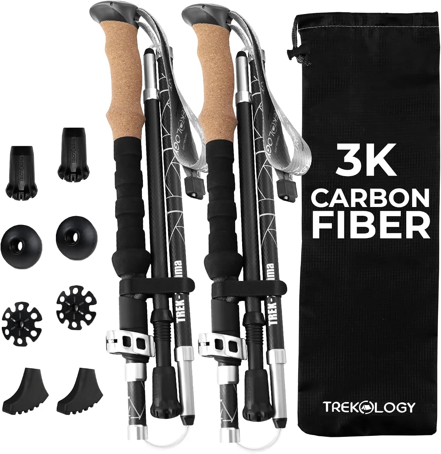 Trekology Trek-Z Prima 3K Carbon Fiber Trekking Hiking Poles Pair