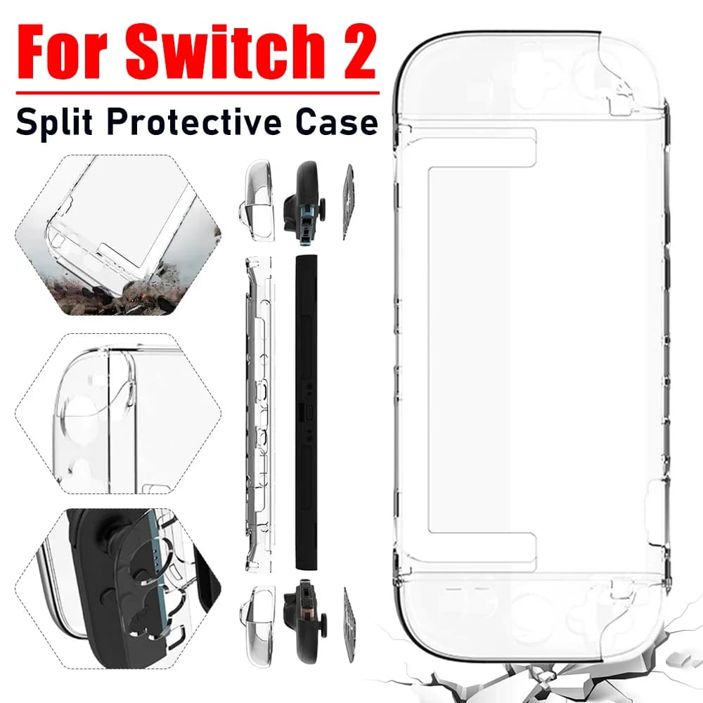Custodia Protettiva Staccabile per Nintendo Switch 2, Cover Anti-Graffio per Console di Gioco, Custodia Trasparente per Accessori Switch 2