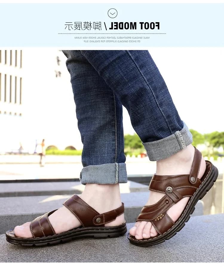 Men's Summer Genuine Leather Sandals Men Slippers Adult Thick-soled Beach Shoes Non-slip Leather Sandal Zapatos Hombre