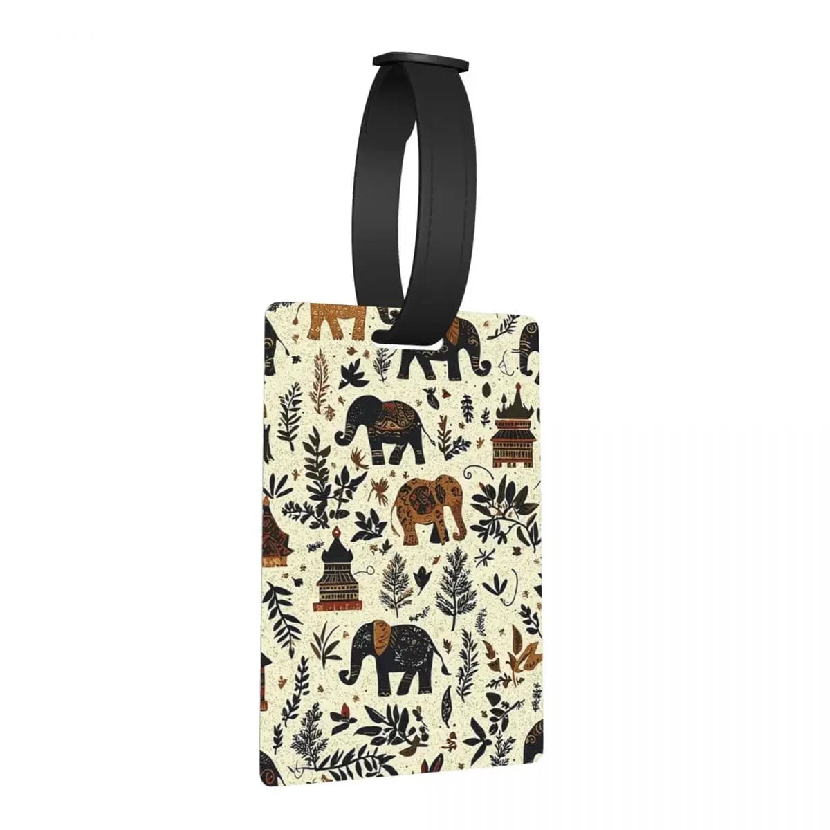 Modello tessile di elefante con etichette per bagagli in stile arte popolare Valigia Moda Bagagli Etichetta d'imbarco Porta etichette ID Nome Indirizzo