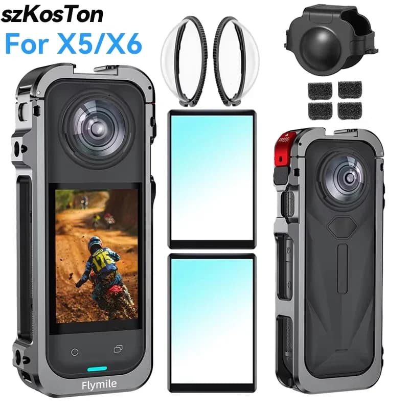 Aluminum Protective Case for Insta360 X5 Camera Frame Sand for Rabbits with Silicone Target Cover Cold Shoe for Accessory Insta 360 X5
