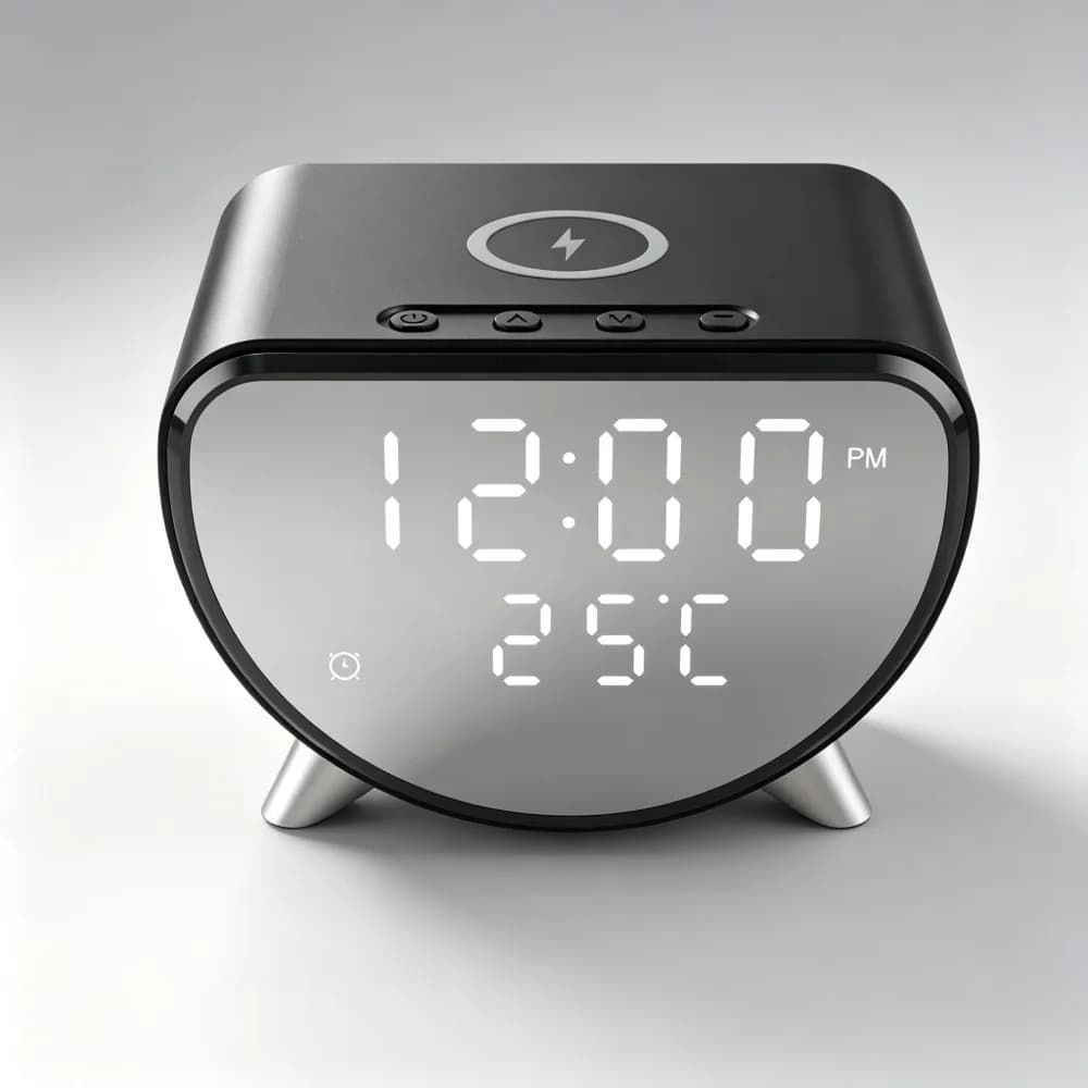3 in 1 Wireless Charger Stand with Alarm Clock & Thermometer 15W Fast Charging for iPhone 17 16 15