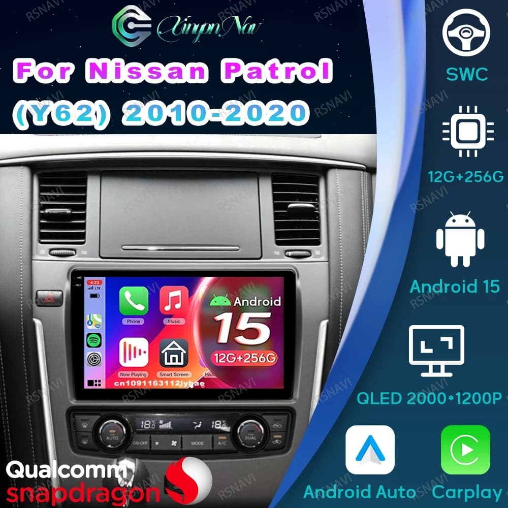 Autoradio Android 15 per Nissan Patrol (Y62) 2010-2020 Tesla Modello Y Accessori 2025 WIFI + 4G LTE Lababa Golf 5 Portachiavi Jdm E46