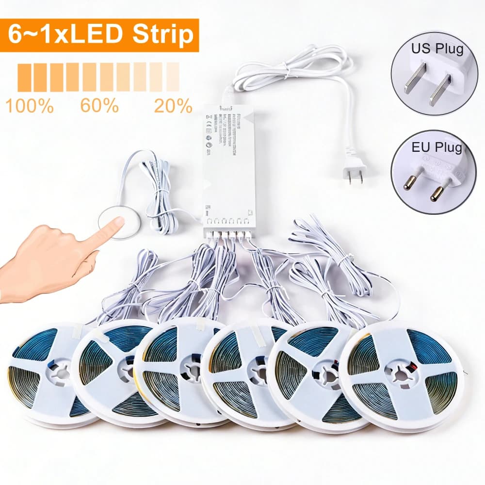Sync Control Touch Sensor LED Strip Light for Bookcase Wardrobe Closet Lamp Tape DIY Decor Under Cabinet Collection Display Lamp