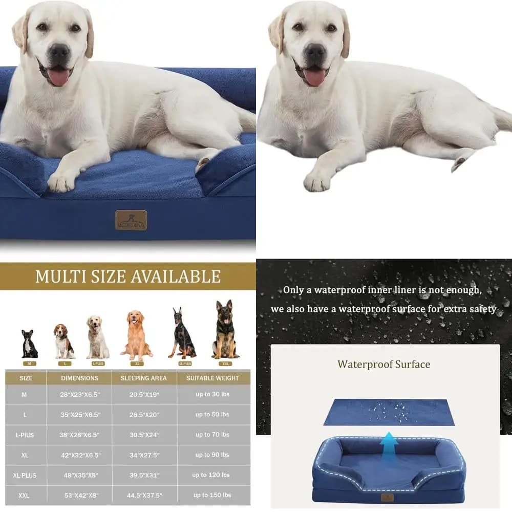 Divano ortopedico per cani XL, copertura impermeabile e rimovibile, base antiscivolo, blu navy per cani extra large
