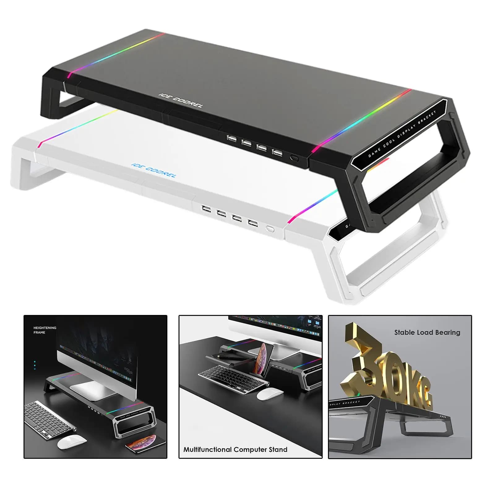 Multifunctional Foldable Desktop Computer Monitor Support Table Support for Computer Display with USB RGB 4 Expansion