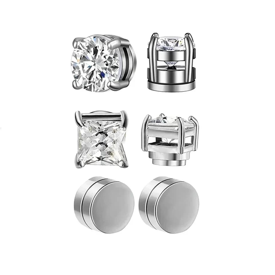 Orecchini magnetici rotondi in zircone stile punk, gioielli non forati con cristalli CZ per uomo e donna, orecchini a clip con magnete potente.