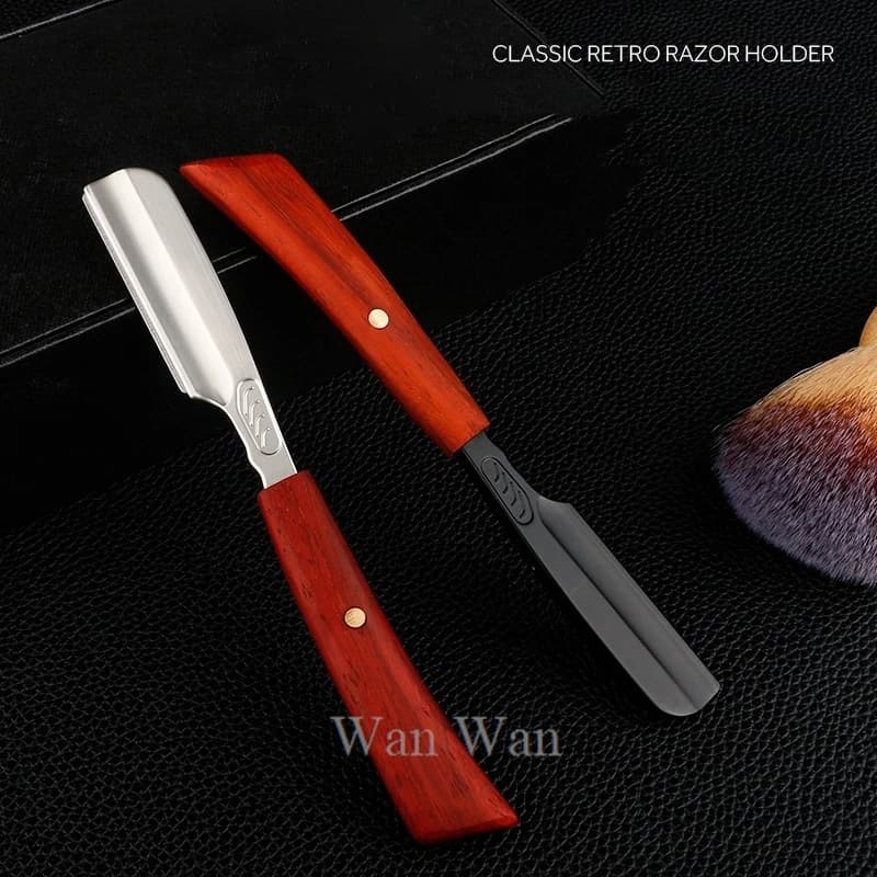 Rifinitore per barba in legno rasoio manuale retrò con gambo dritto lama di sicurezza per piume rasoio da barba salone barbiere strumento per lo Styling della barba Y0418