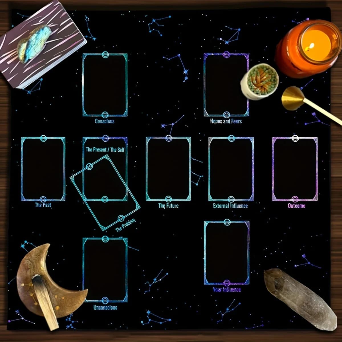 VIKAMA Tappeto per Altare Tarocchi Zodiacali - Design a Tema Zodiacale per Letture Tarocchi, Decorazione Casa, Tappetino per Carte Oracolo Mistico