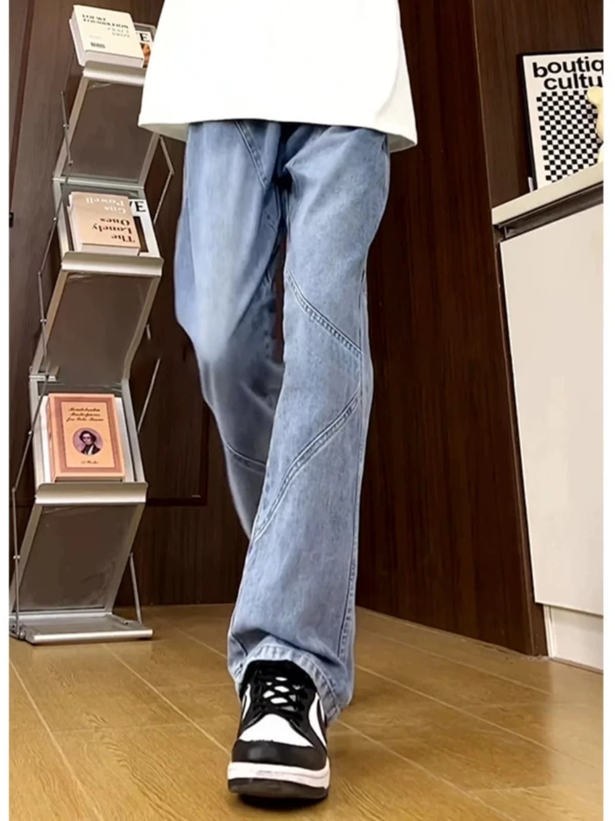 American Vibe Patchwork Jeans Men's Spring High Street Design Cool Straight Leggings Clean Fit Slimming Long Pants