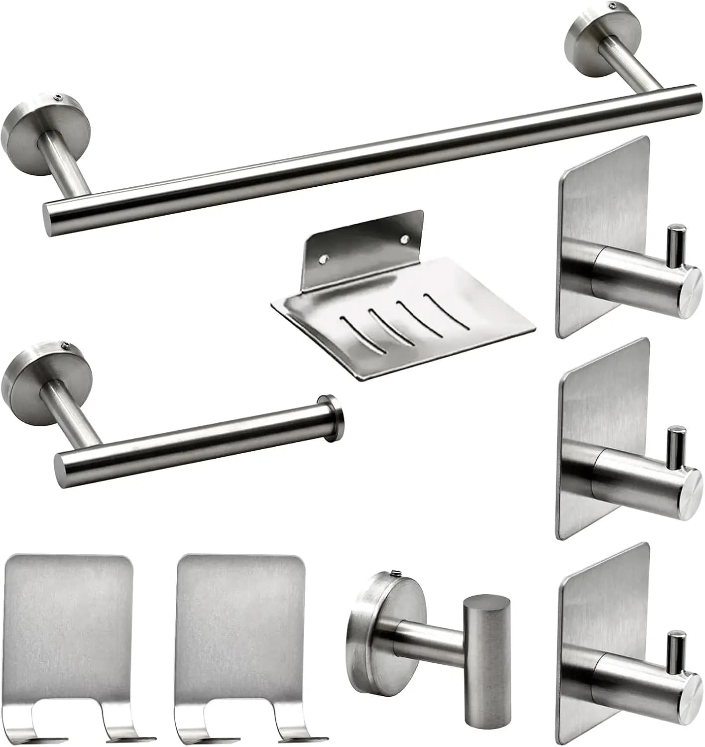 9 Pcs Bathroom Hardware Set with 16" Towel Bar, Toilet Paper Holder, 6 Hooks & Soap Holder, Brushed Nickel Stainless Steel Wall