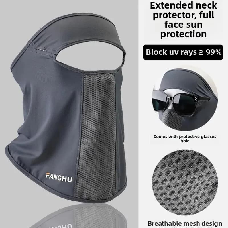 Anti-UV Summer Face Mask in Ice Silk, Protection for Neck and Face with Hole for Eyewear, Elastic Horn, Solar Protective Cover