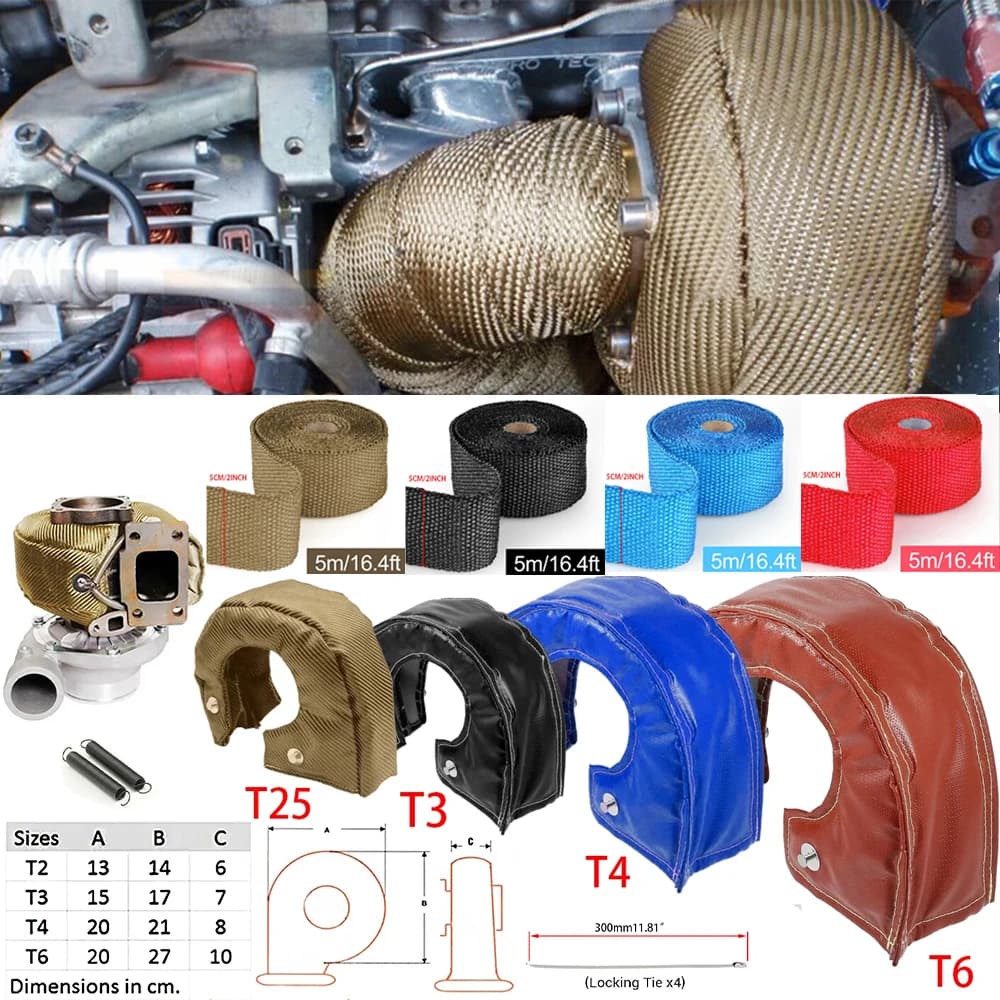 T2 T25 T28 T30 GT35 T4 GT45 T6 T5 GT55 Turbo Blanket Heat Shield Barrier Charger Cover 5m Exhaust Thermal Header Wrap Tape