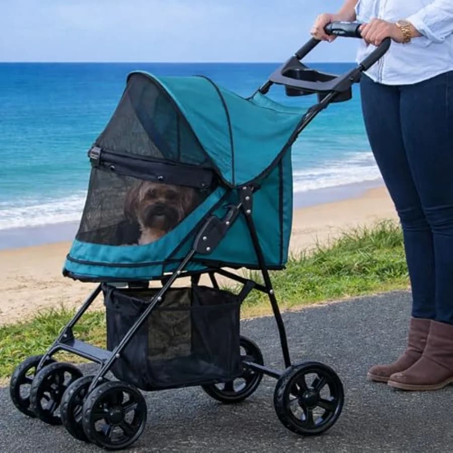 Pet Gear Happy Trails Lite Pet Stroller for Cats/Dogs, Zipper Entry, Easy Fold with Removable Liner, Safety Tether, Storage Bas