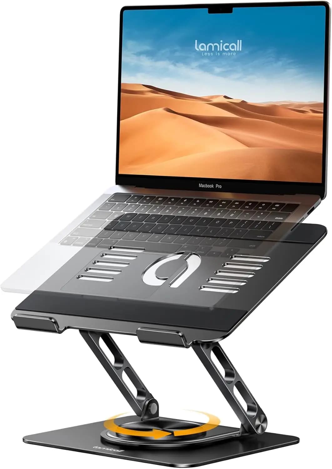Supporto per Laptop Regolabile con Base Girevole a 360°, Rialzo Ergonomico Pieghevole per Ufficio e Casa, Adatto a Dispositivi da 10-17.3'' - Nero