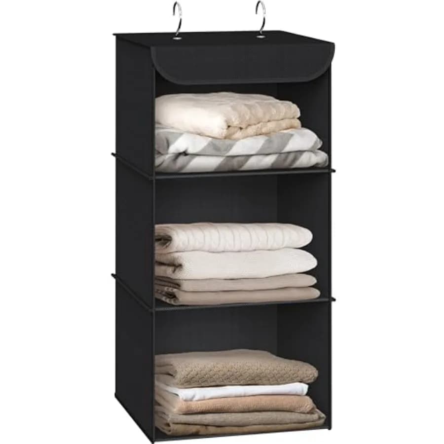 3-Shelf Hanging Closet Organizer, Fabric Storage Shelves with 57L Capacity