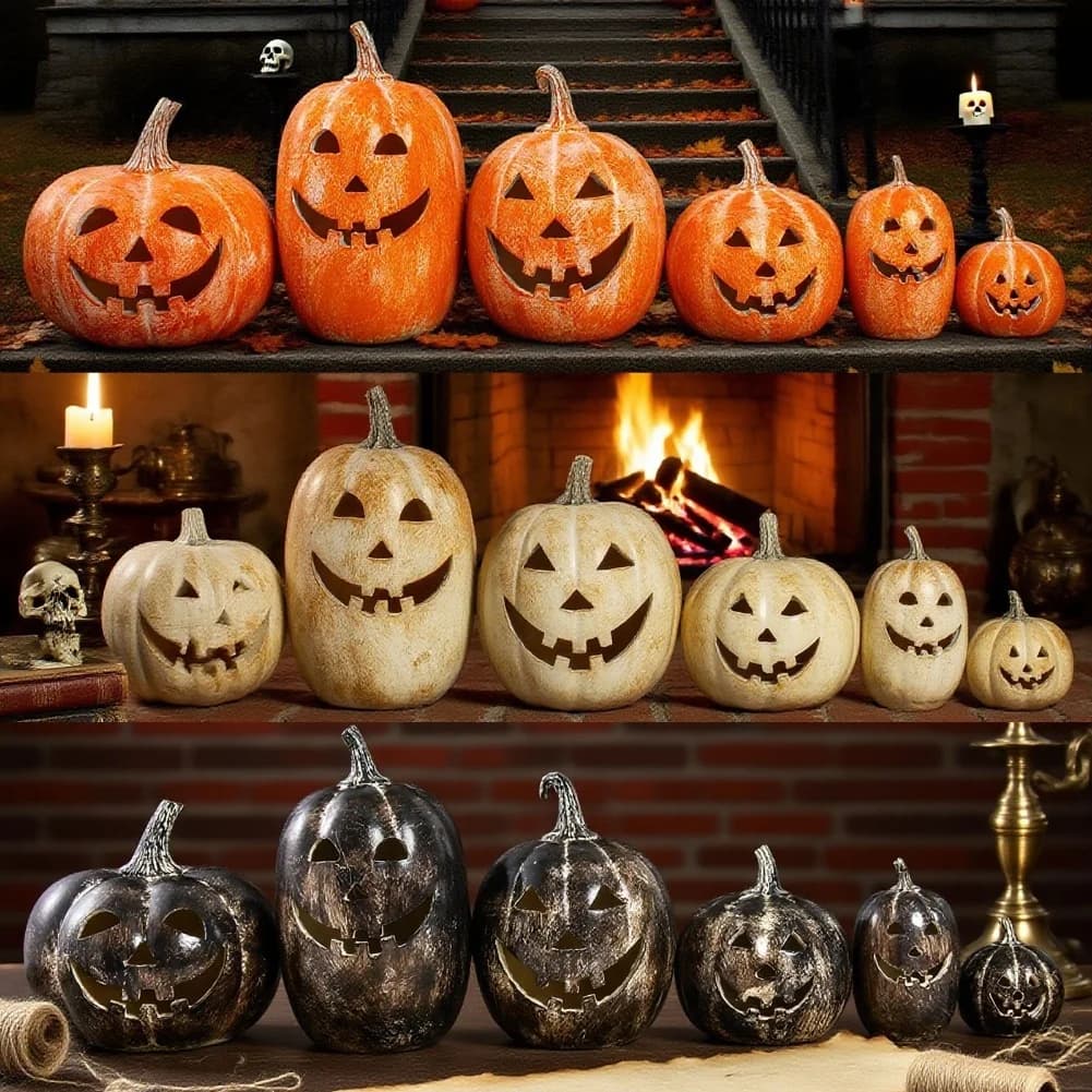 Decorazioni di zucca fatte a mano per decorazioni per la casa autunnali e di Halloween per interni con design cavo per candele a LED e luci a corda