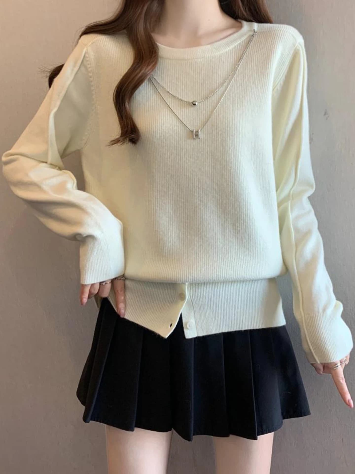Maglia a maniche lunghe in maglia da donna, modello slimming, per primavera, autunno e inverno, taglie forti, che nasconde le imperfezioni, casual, versatile, dal design accattivante