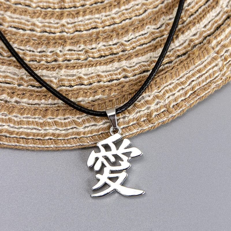 Stainless Chinese Character Love Pendant Necklace Lovers Couples Jewelry Gift