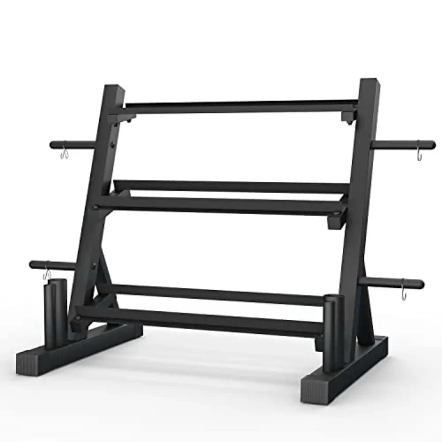 Support for 3 Level Manubri with Adjustable Width for Preservation of Manubri and Black Weight Plates