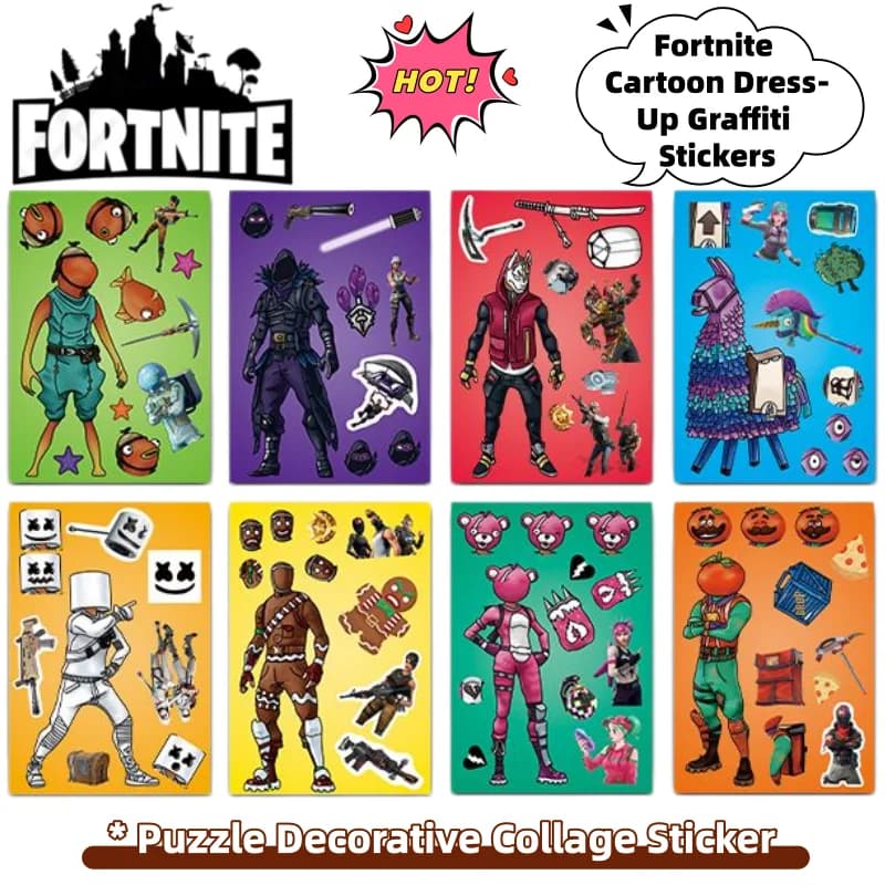 Nuovi adesivi creativi con personaggi dei cartoni animati di Fortnite, adesivi per graffiti, accessori per videogiochi, decorazioni puzzle, vendita all'ingrosso