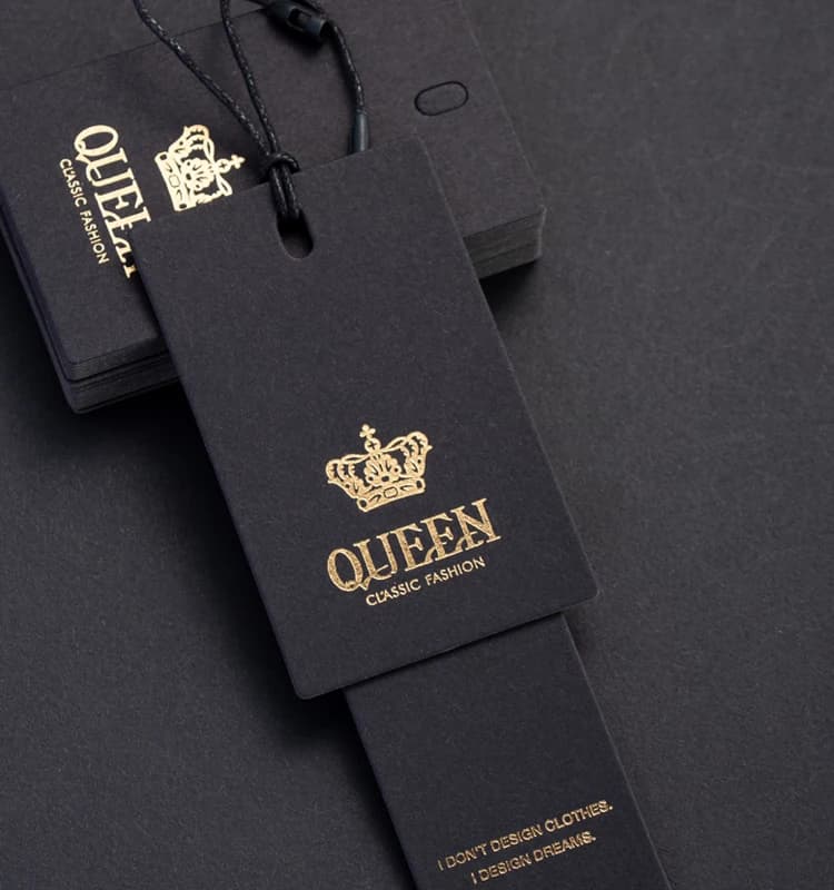 Hotstamp di carta speciale QUEEN-Black, cartellini per indumenti in ferro dorato con corda, forniture fai da te