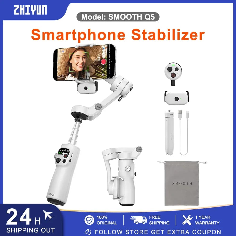 ZHIYUN Smooth Q5 Ultra Combo Gimbal palmare stabilizzatore a 3 assi con telecomando vocale rimovibile e AI Tracker per smartphone