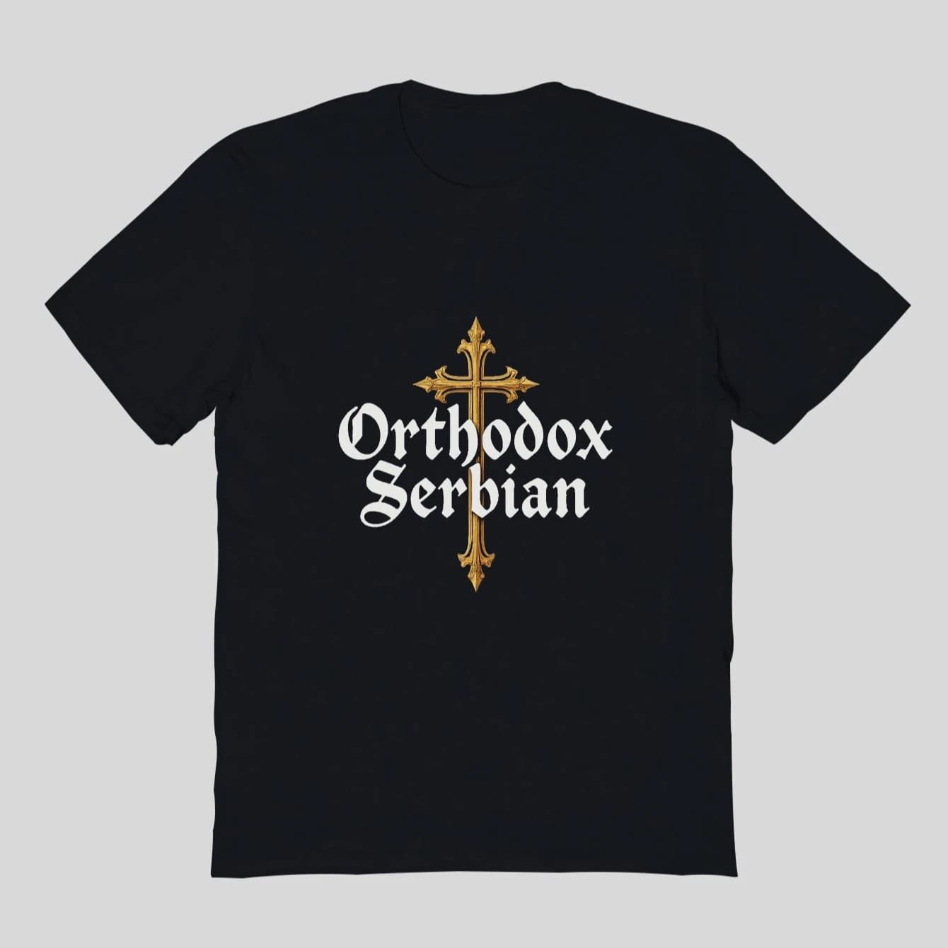 Orthodox Serbian Golden Cross & Text Print T-Shirt 100% Cotton O-Neck Short Sleeve Summer Casual Mens T-shirt Streetwear