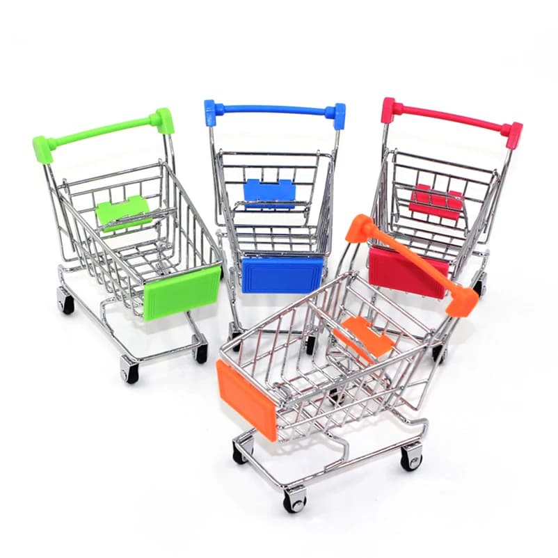 Mini carrello per supermercato in acciaio inossidabile, carrello della spesa, giocattolo per riporre oggetti, portapenne, raccolta scrivania, custodia