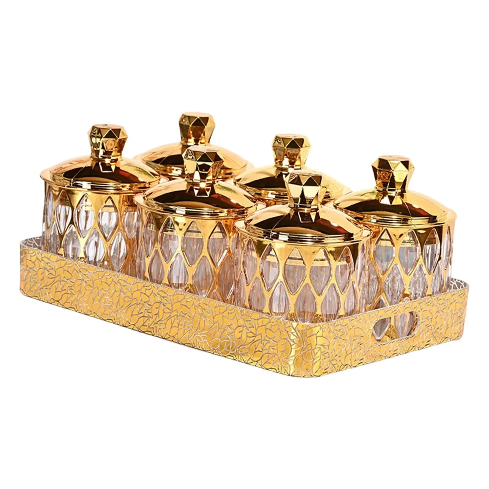 Barattoli da cucina ermetici trasparenti dorati decorativi con coperchi, contenitori da cucina per caramelle, dessert, frutta secca