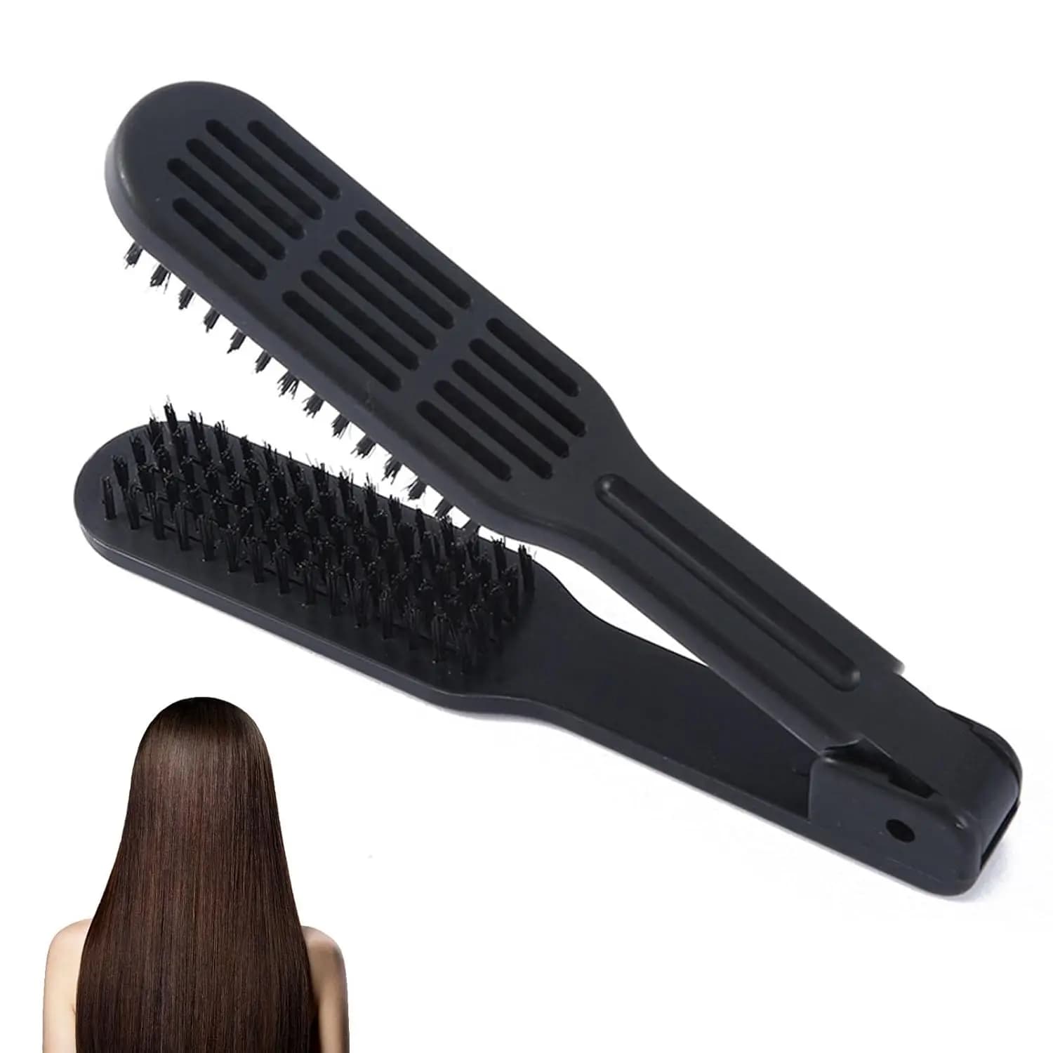 Spazzola Doppia, Spazzola Lisciante con Setole in Nylon, Pettine Districante per Styling Professionale, Nero 22cm