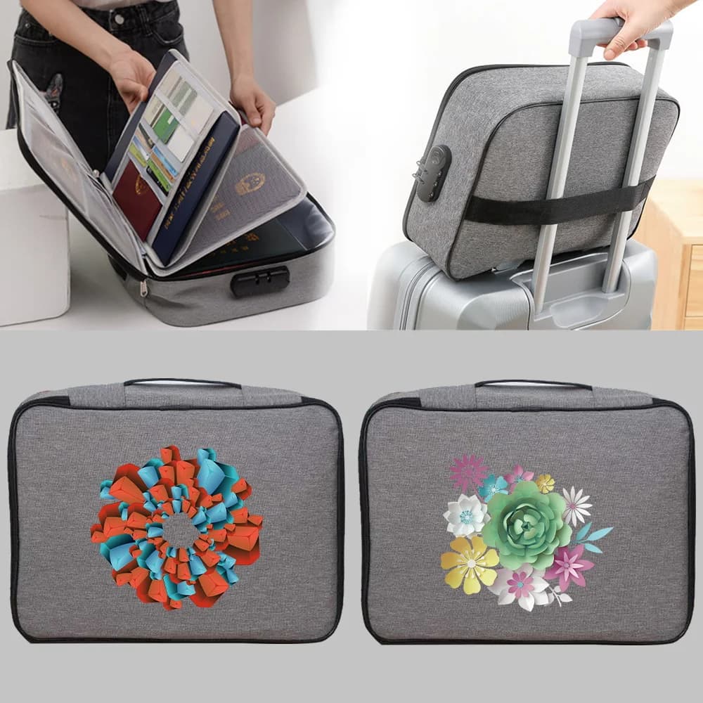 Large Document Storage Bag File Folder Passport Holder Password Lock Ticket Credit Card Portable 3D Print Briefcase Bags Handbag