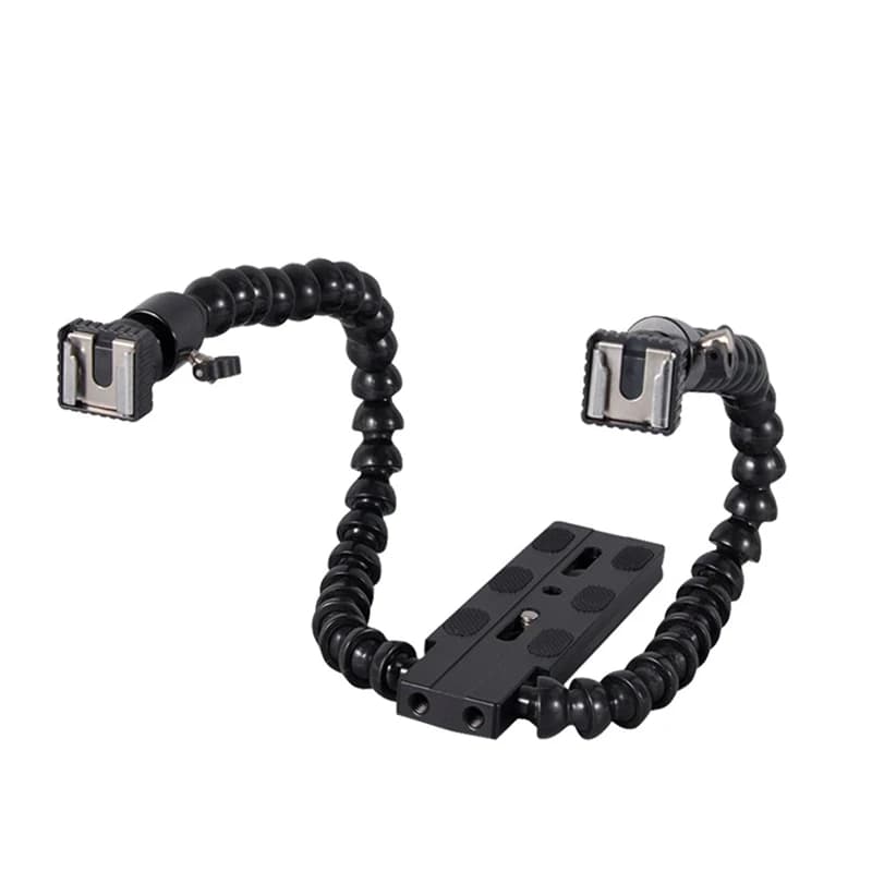 Supporto flessibile per staffa flash hot shoe a doppio braccio per accessori per fotocamera Macro Shot Canon Nikon Pentax