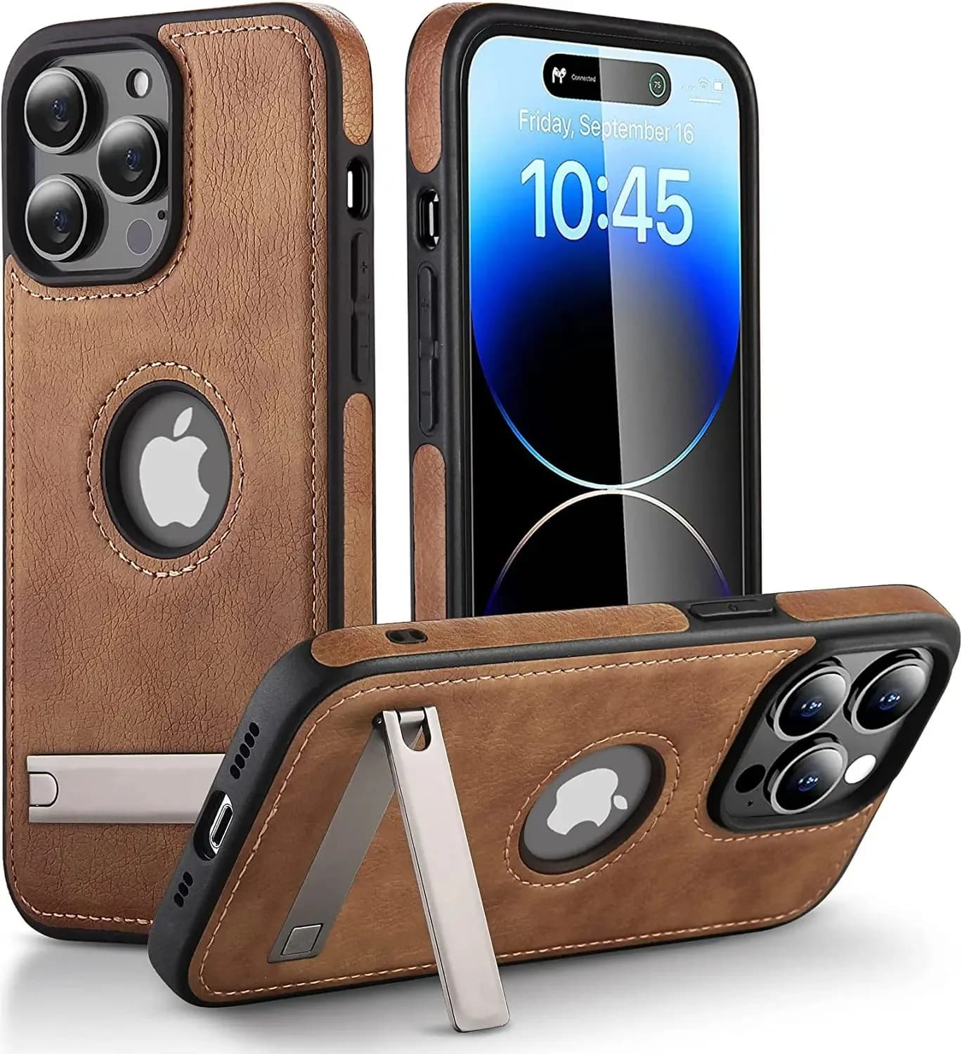 Custodia per telefono in pelle PU con cavalletto per iPhone 17 16 15 Pro Max 14 Plus 13 12 11 Mini Cover posteriore di lusso con impugnatura morbida con supporto