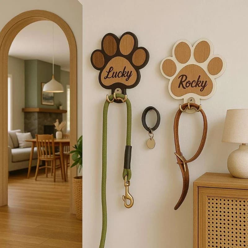 New Custom Wooden Dog Leash Hanger Paw Print Claw Wall Hook Pet Collar Coat Holder Wall Organizer Creative Gift for Dog Lovers