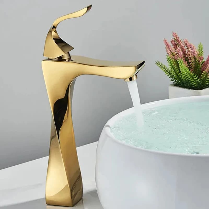 Rubinetto del bagno Lavabo Lavandino Rubinetto cromato dorato Miscelatore acqua calda fredda Rubinetti da bagno montati su piano Rubinetti monocomando