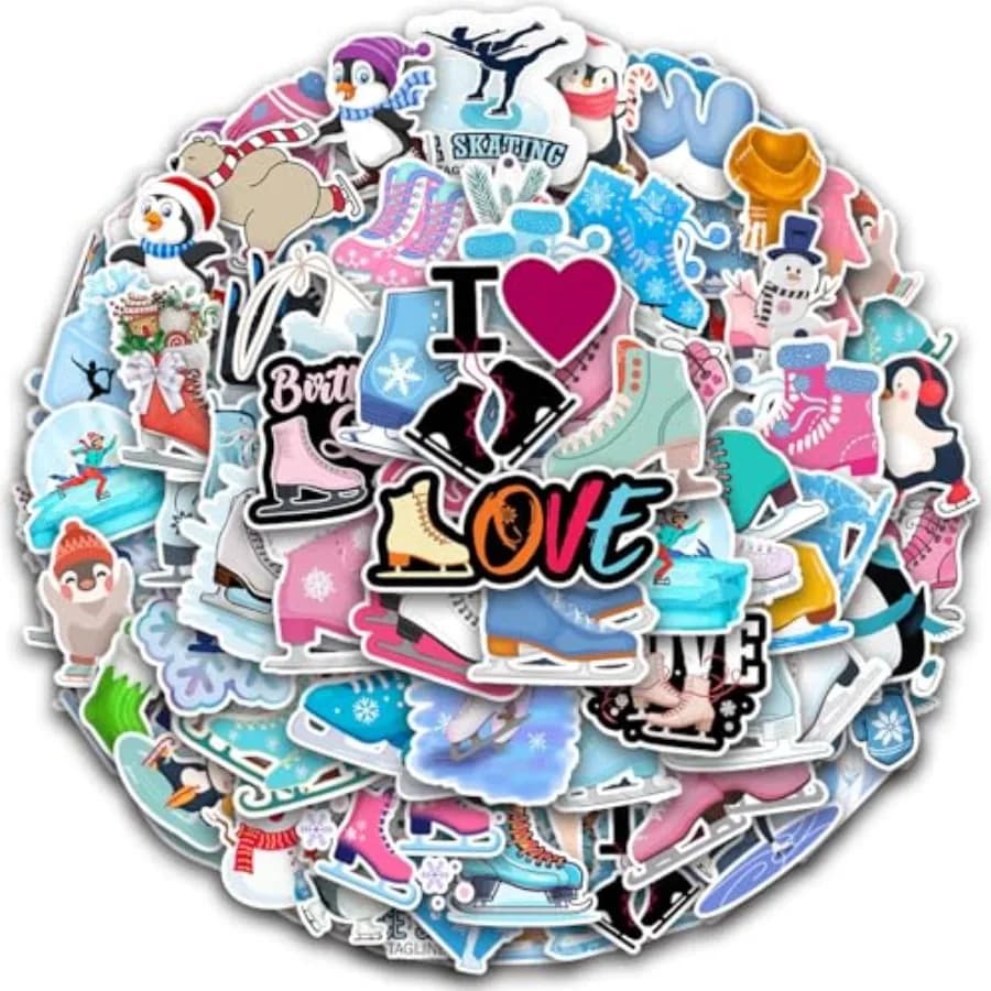 120PCS, Ice Skating Birthday Party Decorations Wonderland Party Favors Supplies Christmas Snowflake Stickers for Water Bottle,