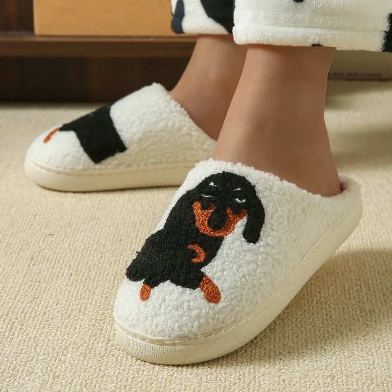 Pantofole da Donna con Simpatico Cane Bassotto Cartoon, Calde e Comode per Interni, Leggere, Invernali, in Cotone