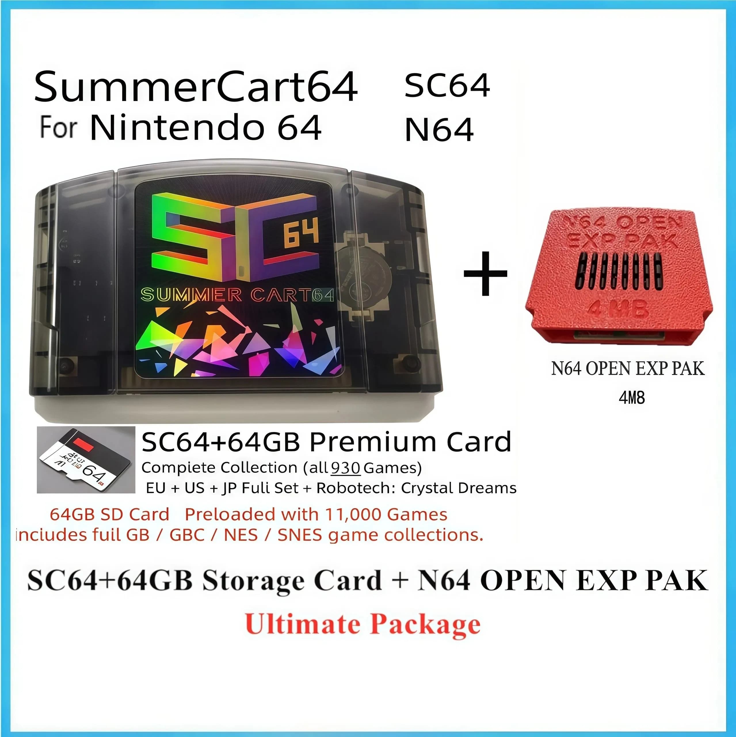SC64 N64 Flashcart SummerCart64 Scheda di Gioco Open Source SD 64GB con Menu Integrato e Miniature Copertine per N64 Analogue 3D