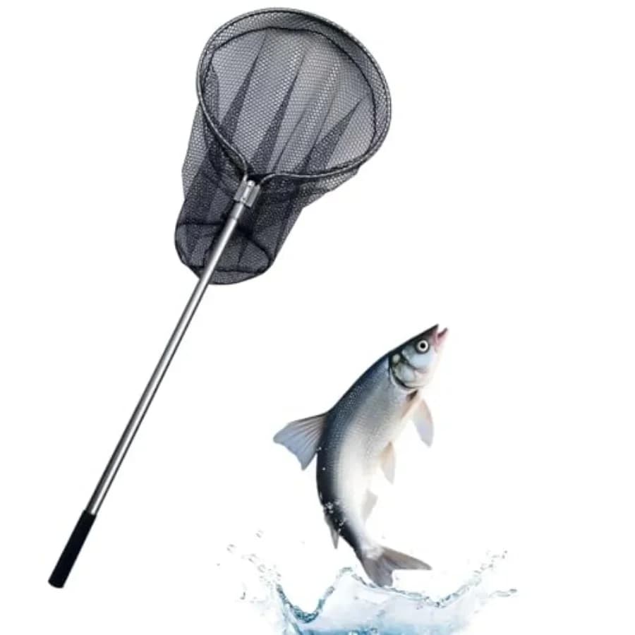 Guadino da pesca in acqua salata con rete profonda da 37 pollici, asta telescopica in alluminio estensibile da 70-102 pollici, colore nero-grigio