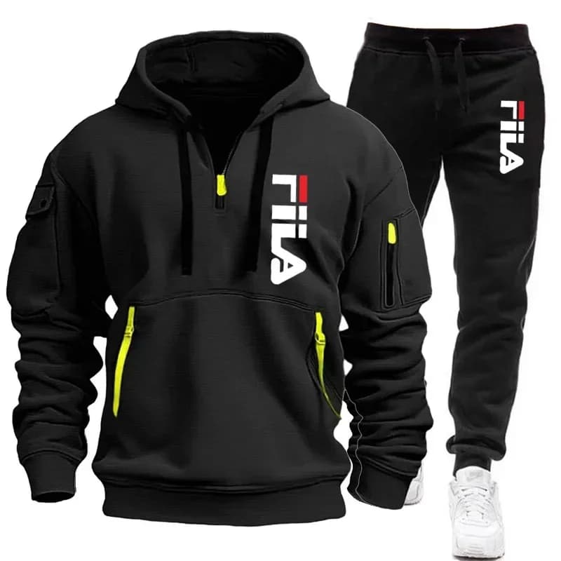 Set Due Pezzi Autunno-Inverno per Uomo: Felpa con Cappuccio e Pantaloni Sportivi, Completo Outdoor con Tasche Multiple