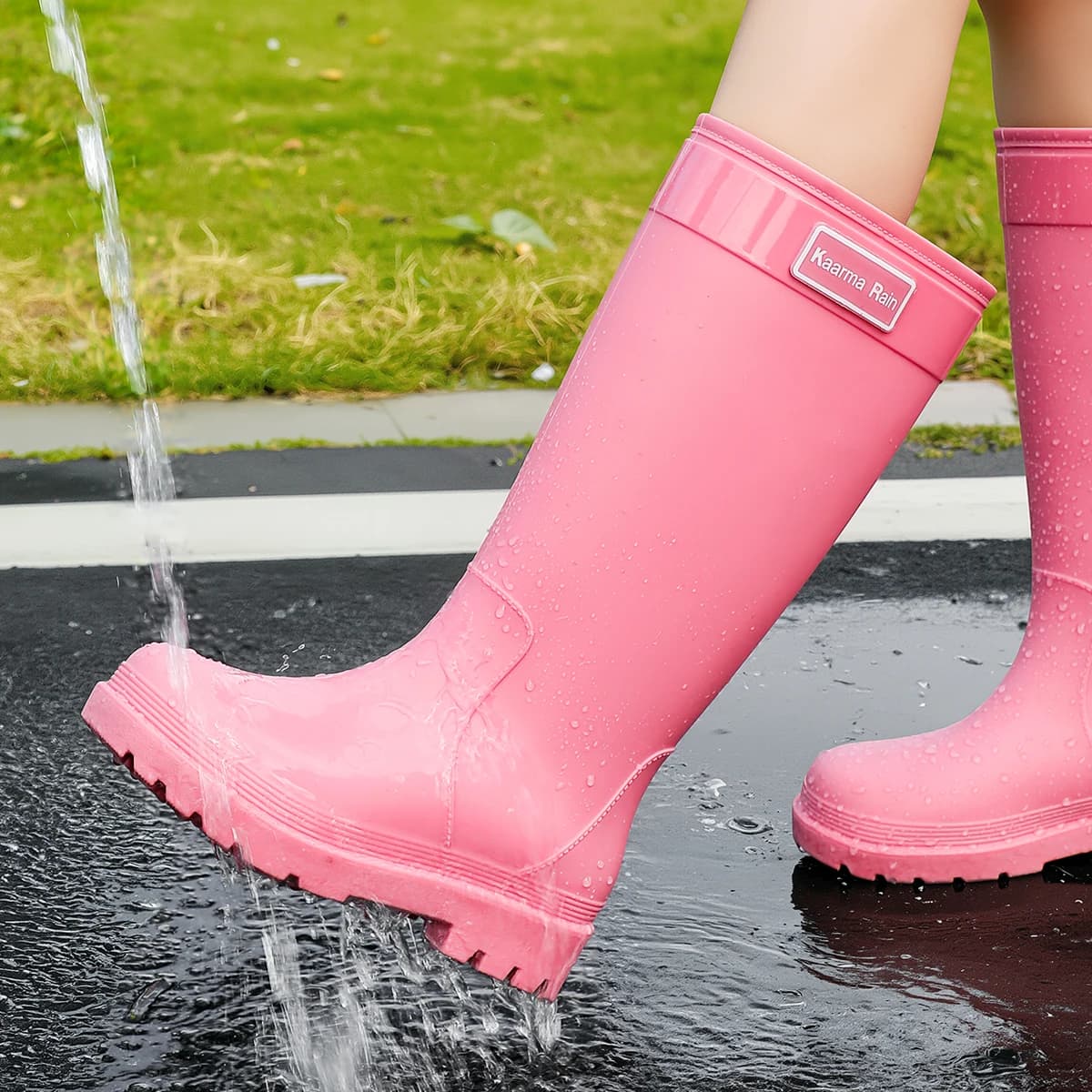 Scarpe da trekking e wading da donna per esterni, impermeabili, in gomma, con plateau, antiscivolo, resistenti all'usura, stivali da pioggia a gamba alta