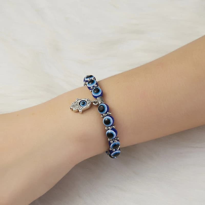 [HS]‘1Pc 2021 Charm Blue Lucky Bracelet Glass Bead Bangle Women Men Jewelry Gift