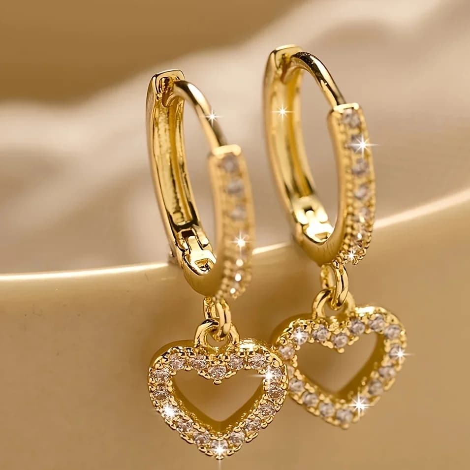 Ciondolo a cuore cavo, intarsio di zirconi brillanti, orecchini con frange, stile semplice, regalo alla moda per donna.rvv