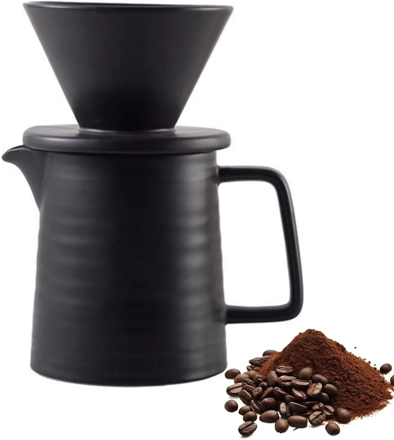 Set per caffettiera in porcellana da 2 pezzi con tazze, caffettiera a cono per versare le mani, lavabile al microonde e lavabile in lavastoviglie